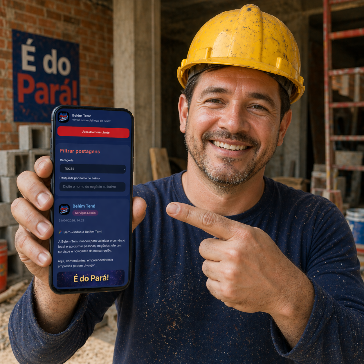 Profissional autônomo mostrando a Belém Tem no celular